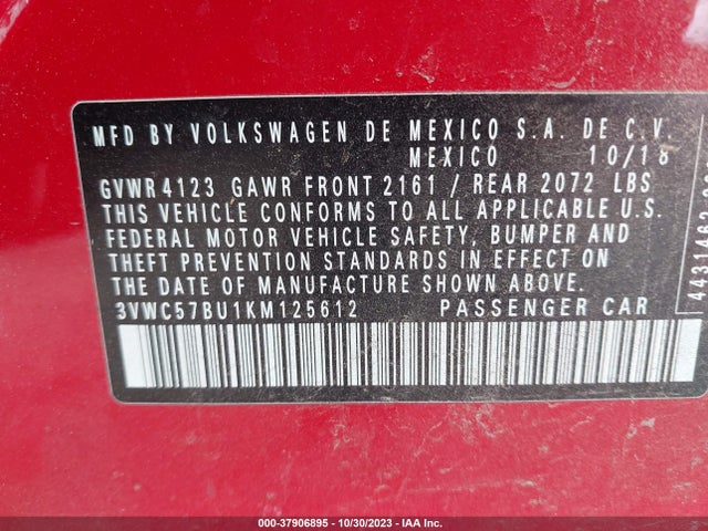 3VWC57BU1KM125612 Volkswagen Jetta S/se/r-line