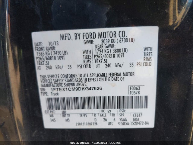 2013 FORD F-150 XL/STX/XLT VIN: 1FTEX1CM9DKG47626