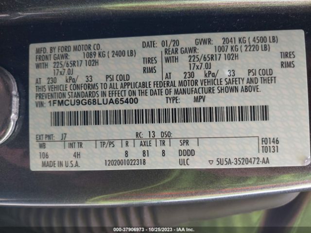 1FMCU9G68LUA65400 Ford ESCAPE SE