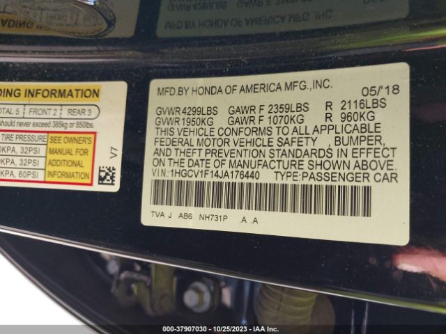 1HGCV1F14JA176440 Honda Accord Sedan Lx 1.5t