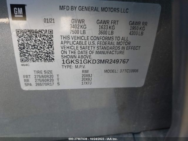 1GKS1GKD3MR249767 GMC Yukon Xl Slt
