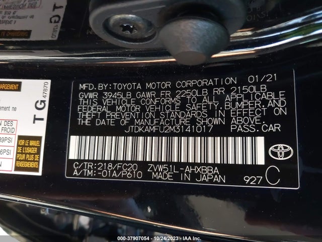 Toyota Prius L 2021 JTDKAMFU2M3141017 Image 9