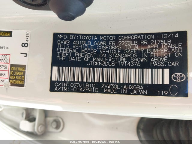 Toyota Prius Four 2015 JTDKN3DU6F1914376 Image 9