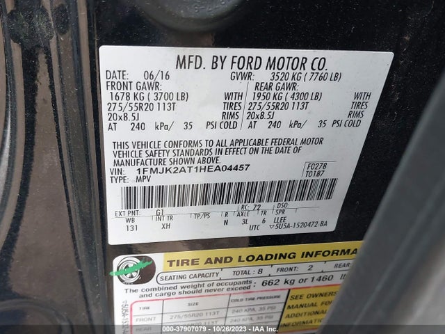 Ford Expedition El Limited 2017 1FMJK2AT1HEA04457 Image 9