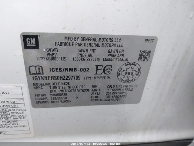 1GYKNFRS0HZ297709 Cadillac Xt5 Platinum