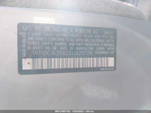 2002 PORSCHE BOXSTER WP0CA29802U620728 Photo 8