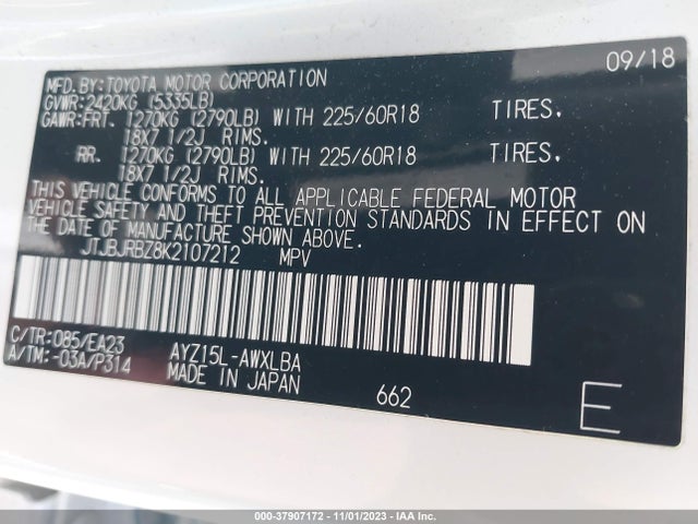 JTJBJRBZ8K2107212 Lexus Nx Nx 300h