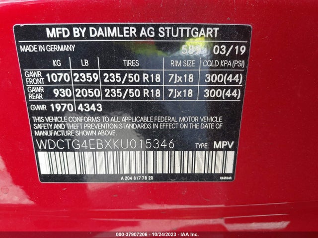 Mercedes-Benz Gla Gla 250 2019 WDCTG4EBXKU015346 Image 9