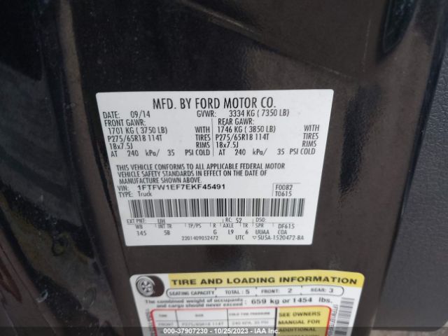 1FTFW1EF7EKF45491 Ford F-150 Xl/xlt/stx/fx4/lariat