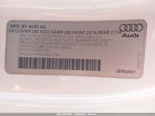 2013 AUDI S5 PREMIUM PLUS VIN: WAUCGAFH4DN002156