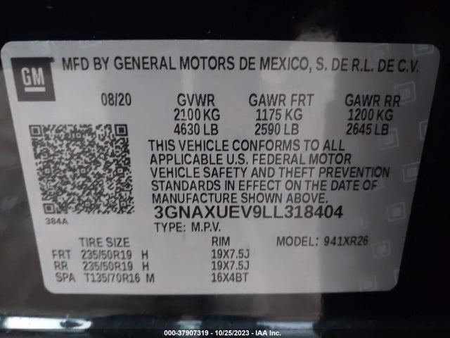 Chevrolet EQUINOX LT 2020 3GNAXUEV9LL318404 Image 9