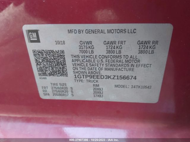 1GTP9EED3KZ156674 GMC Sierra 1500 At4
