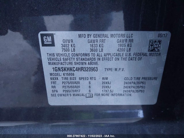 Chevrolet Suburban Lt 2017 1GNSKHKC4HR320963 Image 9