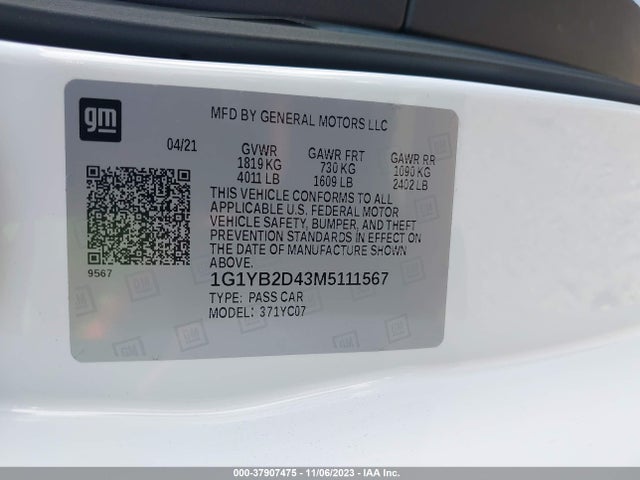 Chevrolet Corvette Stingray Rwd  2lt 2021 1G1YB2D43M5111567 Image 9