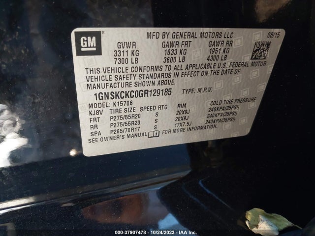Chevrolet Tahoe Ltz 2016 1GNSKCKC0GR129185 Image 9