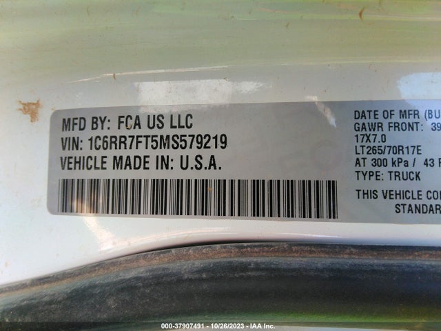 1C6RR7FT5MS579219 RAM 1500 Classic Tradesman