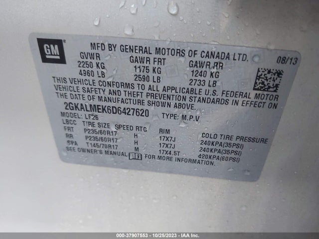 2013 GMC TERRAIN SLE VIN: 2GKALMEK6D6427620
