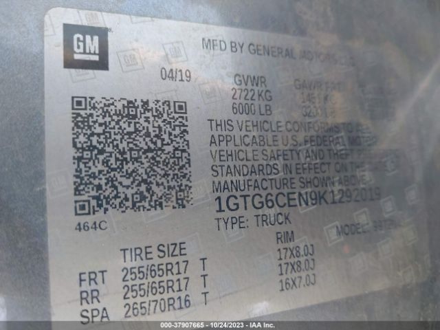 1GTG6CEN9K1292019 GMC Canyon 4wd Sle