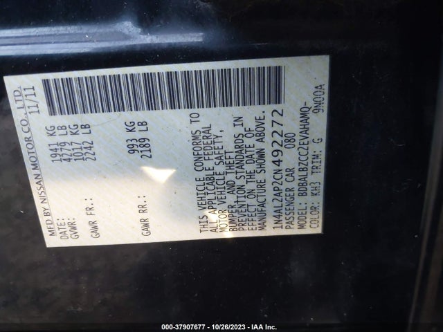 2012 NISSAN ALTIMA 2.5 S VIN: 1N4AL2AP2CN492272