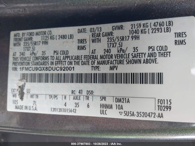 2013 FORD ESCAPE SE VIN: 1FMCU9GX8DUC92001