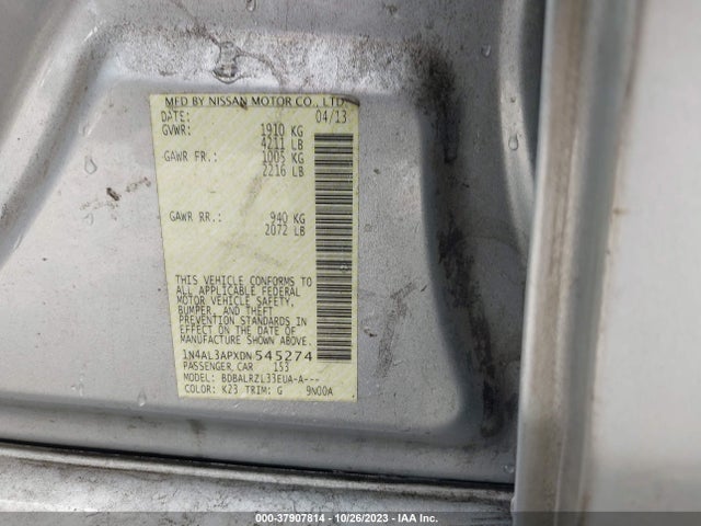 2013 NISSAN ALTIMA 2.5 S VIN: 1N4AL3APXDN545274