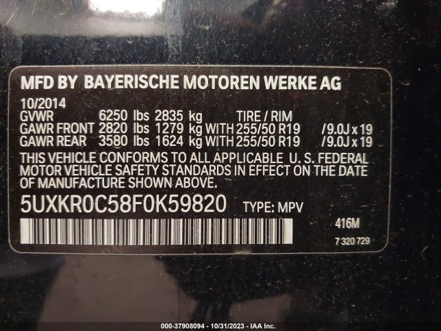 BMW X5 Xdrive35i 2015 5UXKR0C58F0K59820 Image 9