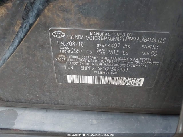 2016 HYUNDAI SONATA VIN: 5NPE24AF1GH392459