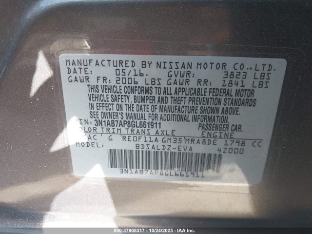 3N1AB7AP8GL661911 Nissan Sentra Fe+ S/s/sv/sr/sl