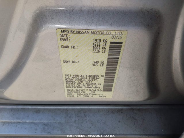 2015 NISSAN ALTIMA 2.5 VIN: 1N4AL3AP5FC296459