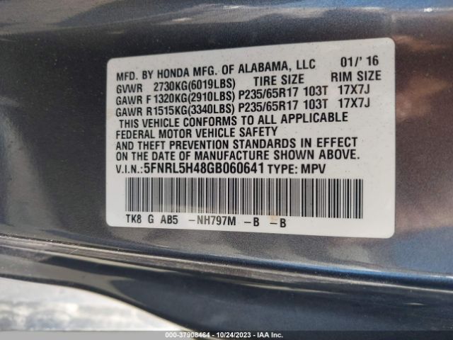 5FNRL5H48GB060641 Honda ODYSSEY EX