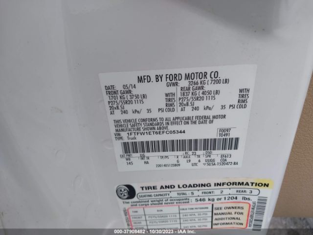 1FTFW1ET6EFC05344 Ford F-150 Xl/xlt/fx4/lariat