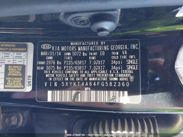 2015 KIA SORENTO LX VIN: 5XYKT4A64FG582360