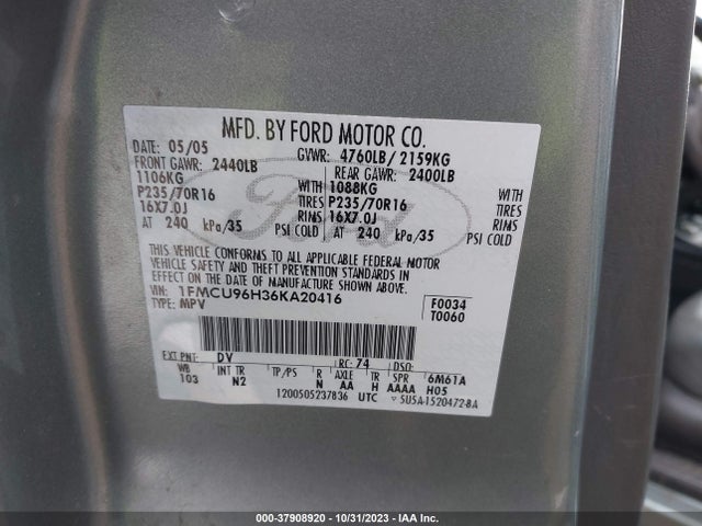 2006 FORD ESCAPE HYBRID VIN: 1FMCU96H36KA20416