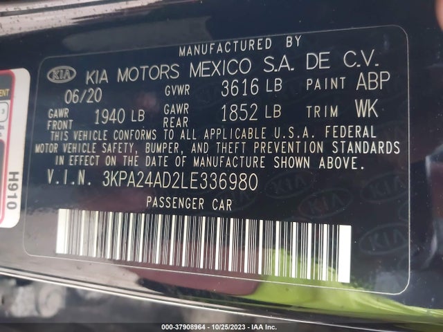 2020 KIA RIO LX VIN: 3KPA24AD2LE336980