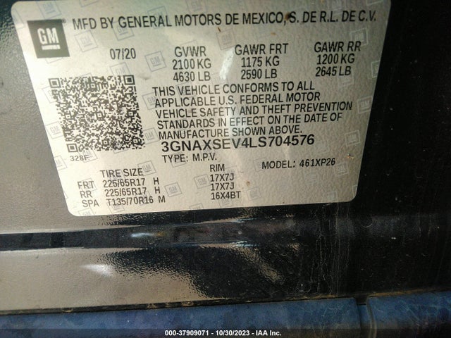 2020 CHEVROLET EQUINOX AWD LS VIN: 3GNAXSEV4LS704576