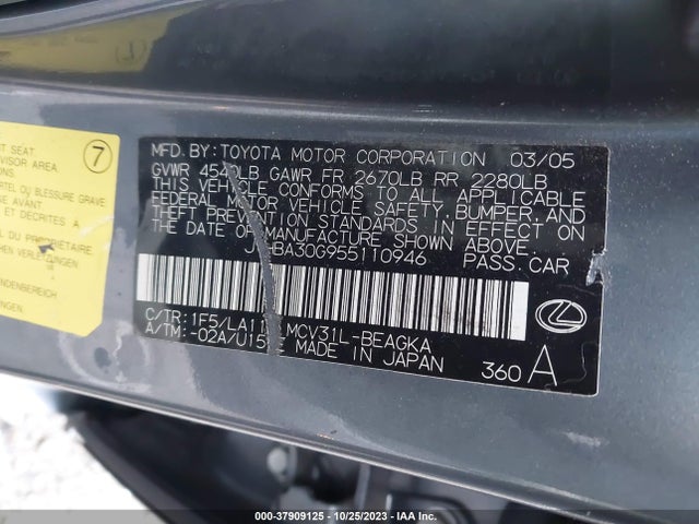 2005 LEXUS ES 330 VIN: JTHBA30G955110946
