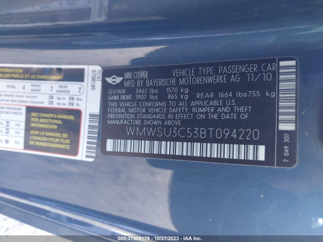 2011 MINI COOPER HARDTOP WMWSU3C53BT094220 Photo 8