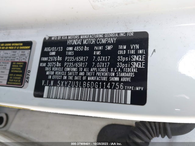 2013 HYUNDAI SANTA FE SPORT VIN: 5XYZU3LB6DG114756