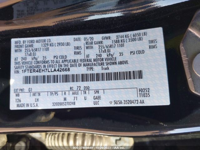 1FTER4EH7LLA42668 Ford Ranger Xlt