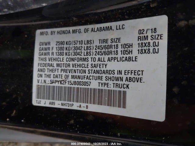 Honda Ridgeline Sport 2018 5FPYK2F15JB003057 Image 9