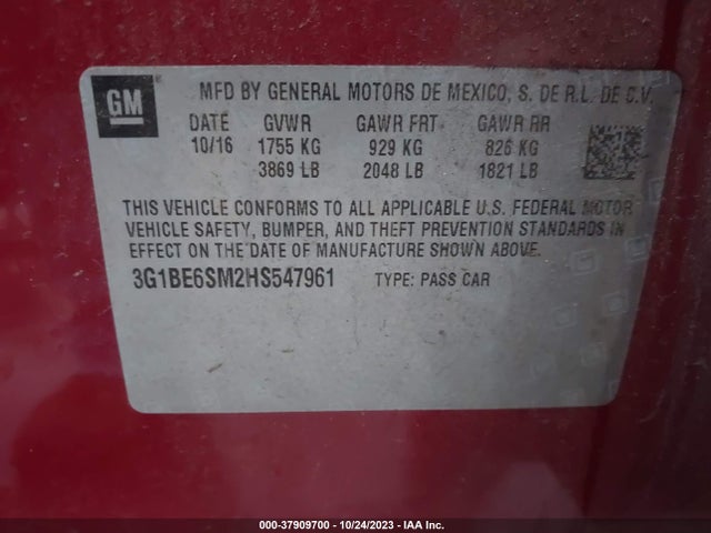 Chevrolet Cruze Lt Auto 2017 3G1BE6SM2HS547961 Image 9