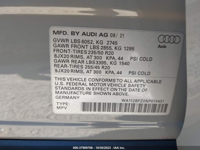 2022 AUDI Q4 SPORTBACK E-TRON WA112BFZ0NP015431 Photo 8