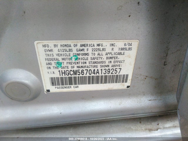 2004 HONDA ACCORD SDN EX VIN: 1HGCM56704A139257