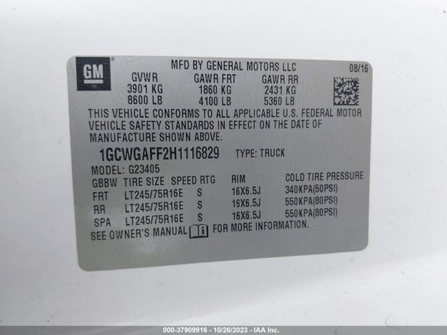 Chevrolet EXPRESS CARGO VAN 2017 1GCWGAFF2H1116829 Image 9