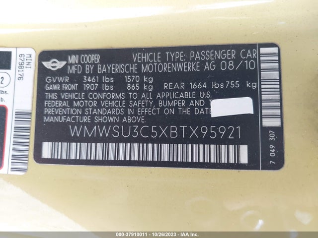 2011 MINI COOPER HARDTOP WMWSU3C5XBTX95921 Photo 8