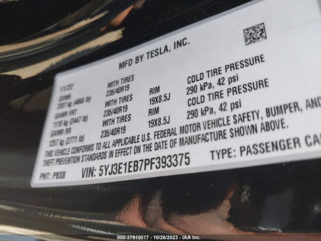 5YJ3E1EB7PF393375 Tesla Model 3 Long Range Dual Motor All-wheel Drive