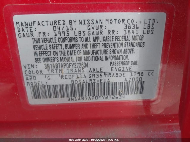 Nissan SENTRA SR 2015 3N1AB7AP0FY272634 Image 9