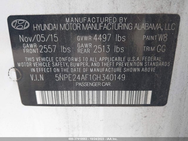Hyundai Sonata 2.4l Se 2016 5NPE24AF1GH340149 Image 9
