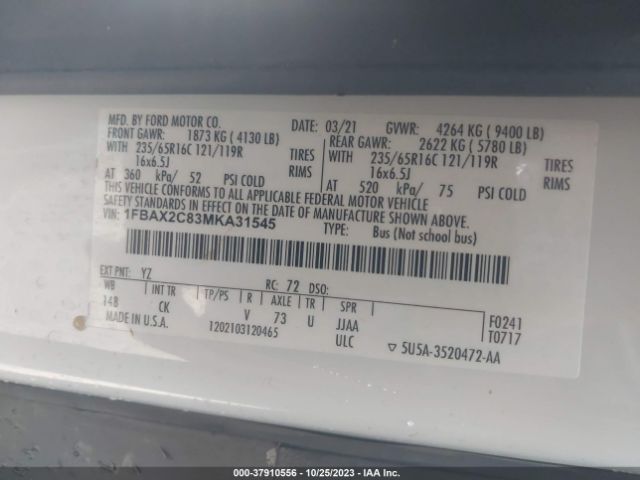 1FBAX2C83MKA31545 Ford Transit Passenger Wagon Xl/xlt