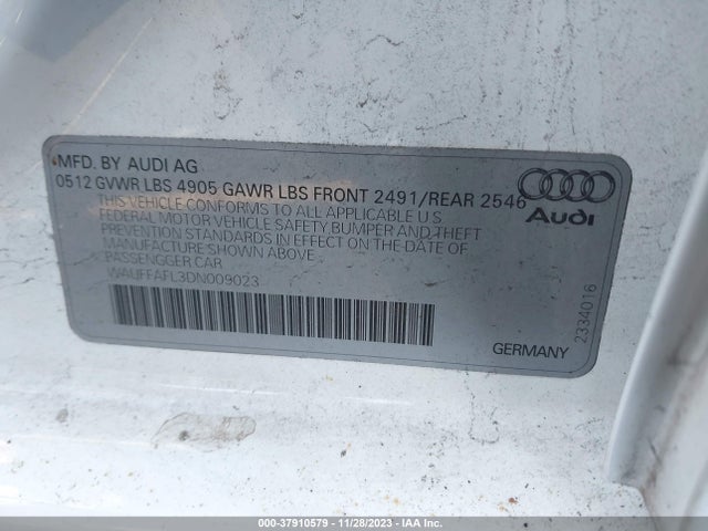 Продаж на аукціоні авто 2013 Audi A4 2.0t Premium, vin: WAUFFAFL3DN009023, номер лоту: 37910579